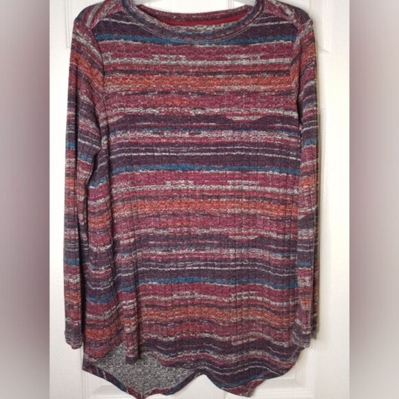 Westbound Tops - Westbound Multicolored Long Sleeve Ribbed Knit Oversized Shirt Size Small